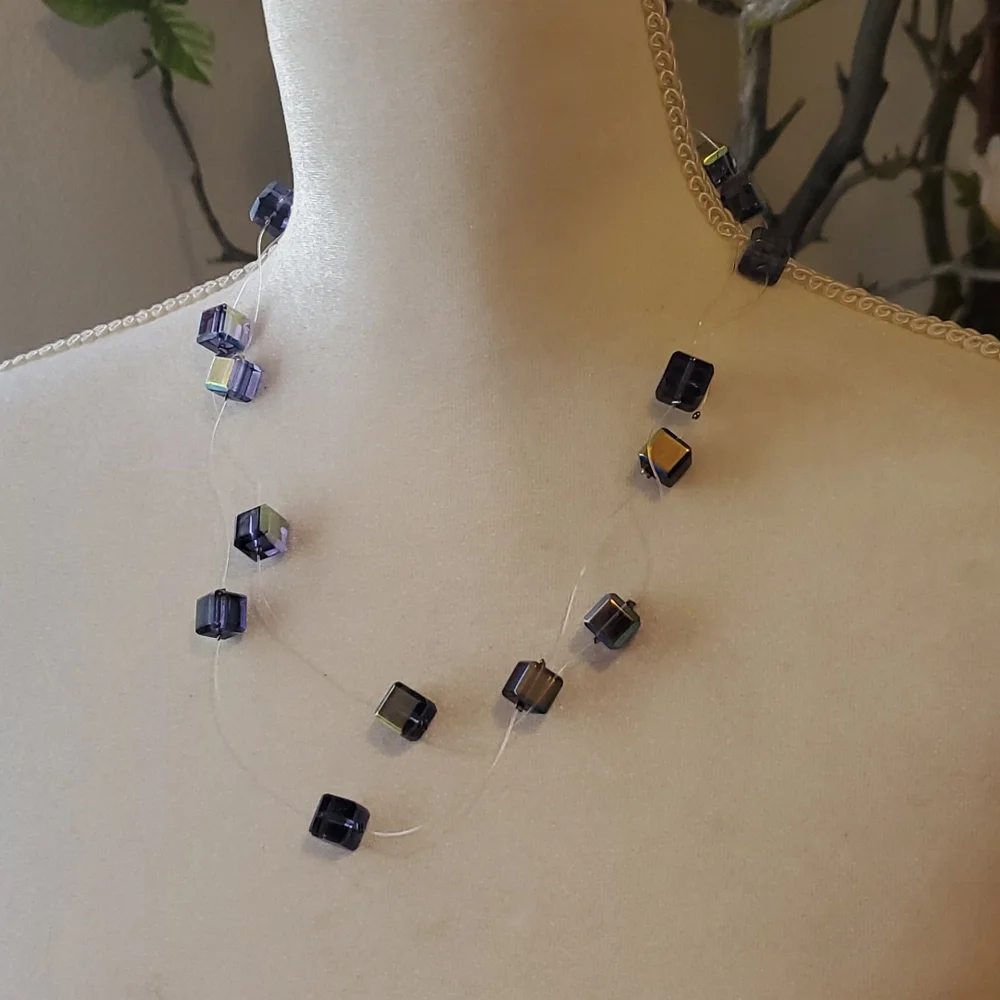 Blue Iridescent Floating Glass Beaded Infinity Necklace